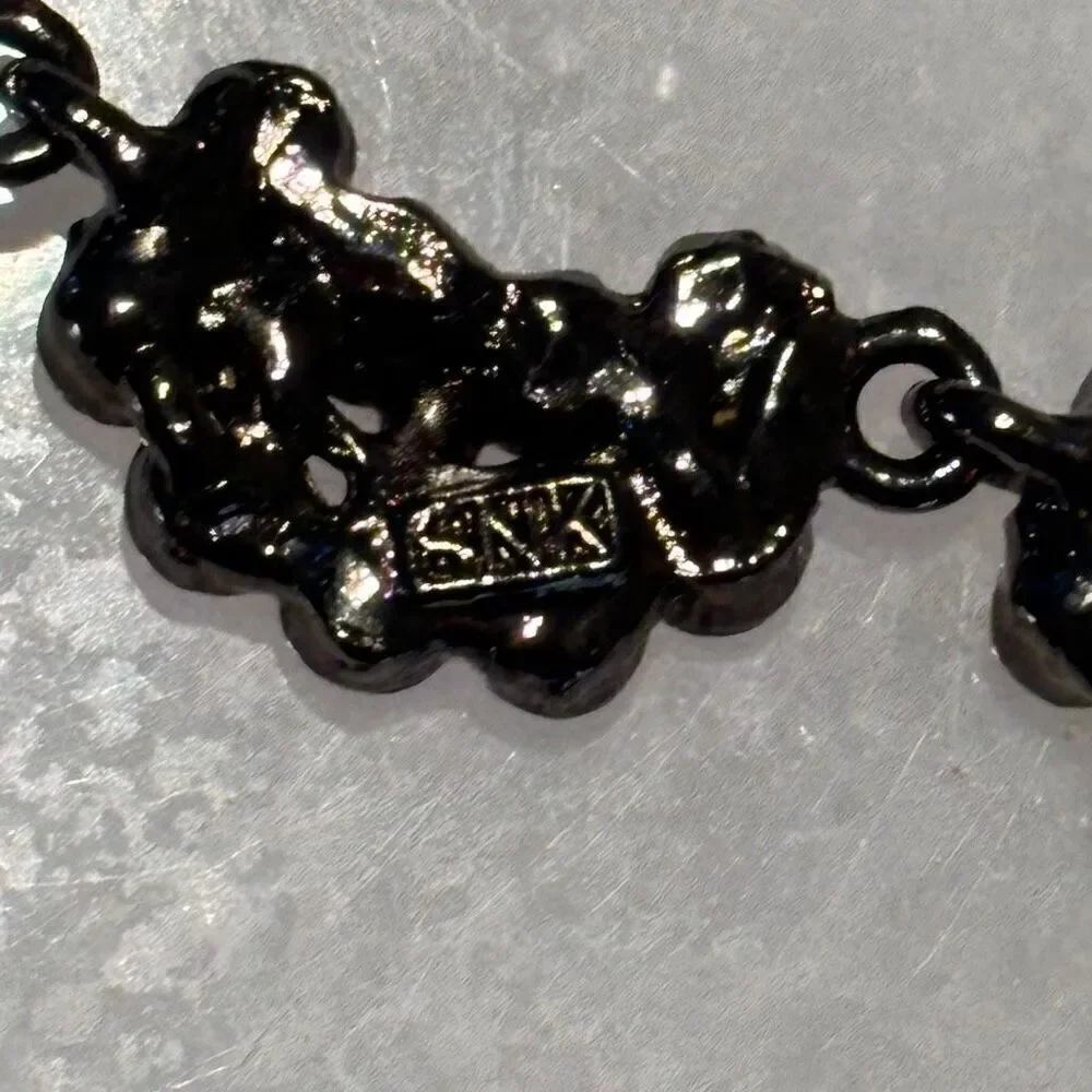 Vintage SNK Sparkly Crystal Drop Pendant Costume Statement Necklace Signed Blue